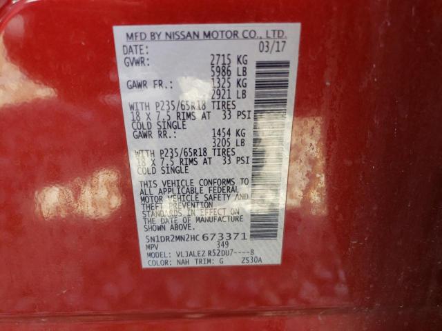 Photo 10 from auction – 2017 NISSAN PATHFINDER with VIN 5N1DR2MN2HC673371