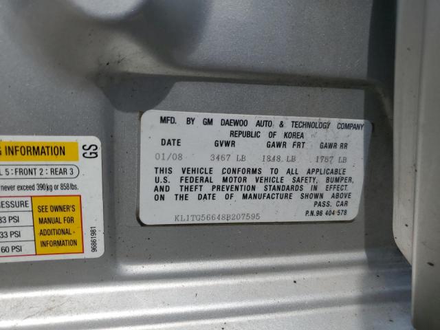 Photo 10 from auction – 2008 CHEVROLET AVEO LT with VIN KL1TG56648B207595
