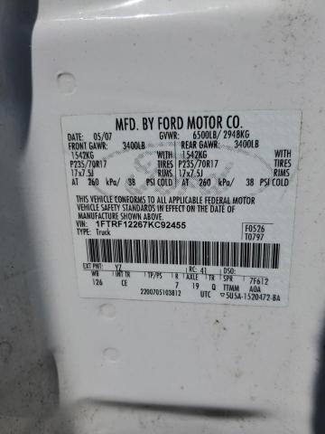 Photo 10 from auction – 2007 FORD F150 with VIN 1FTRF12267KC92455