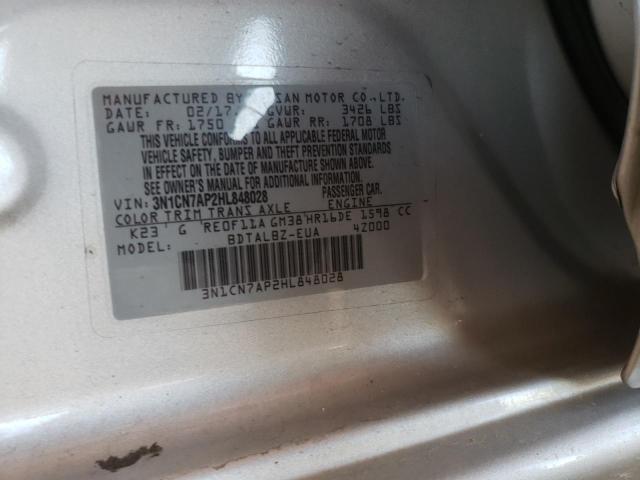 Photo 10 from auction – 2017 NISSAN VERSA S with VIN 3N1CN7AP2HL848028