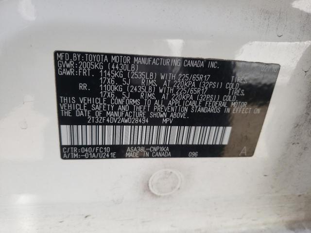 Photo 10 from auction – 2010 TOYOTA RAV4 with VIN 2T3ZF4DV2AW028494