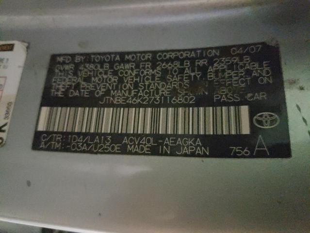 Photo 10 from auction – 2007 TOYOTA CAMRY CE with VIN JTNBE46K273116802