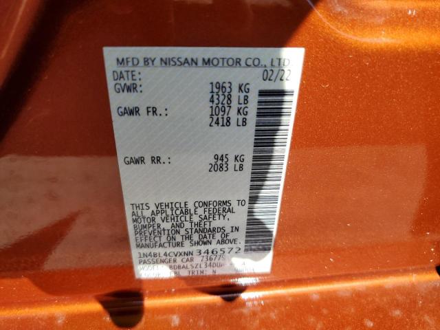 Photo 10 from auction – 2022 NISSAN ALTIMA SR with VIN 1N4BL4CVXNN346572