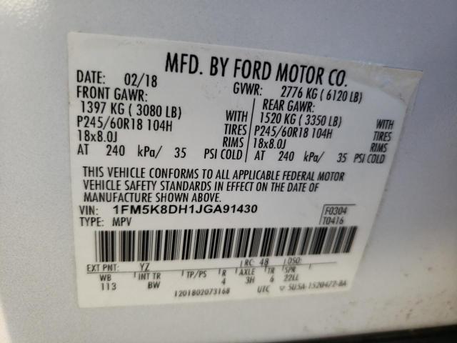 Photo 10 from auction – 2018 FORD EXPLORER X with VIN 1FM5K8DH1JGA91430