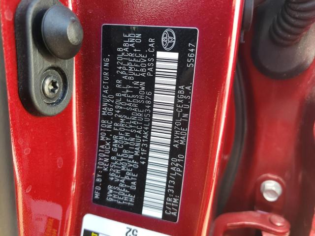 Photo 10 from auction – 2020 TOYOTA CAMRY XLE with VIN 4T1F31AK4LU534876