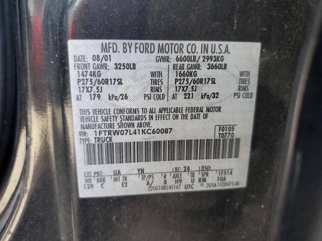 Photo 10 from auction – 2001 FORD F150 SUPER with VIN 1FTRW07L41KC60087