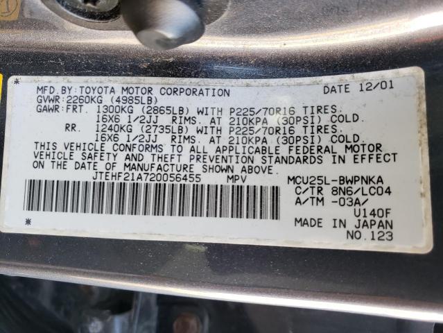 Photo 10 from auction – 2002 TOYOTA HIGHLANDER with VIN JTEHF21A720056455