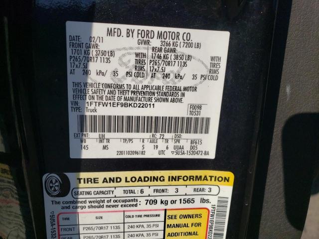 Photo 10 from auction – 2011 FORD F150 SUPER with VIN 1FTFW1EF9BKD22011