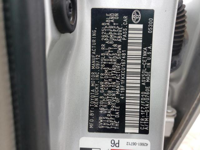 Photo 10 from auction – 2012 TOYOTA CAMRY BASE with VIN 4T1BF1FKXCU167481