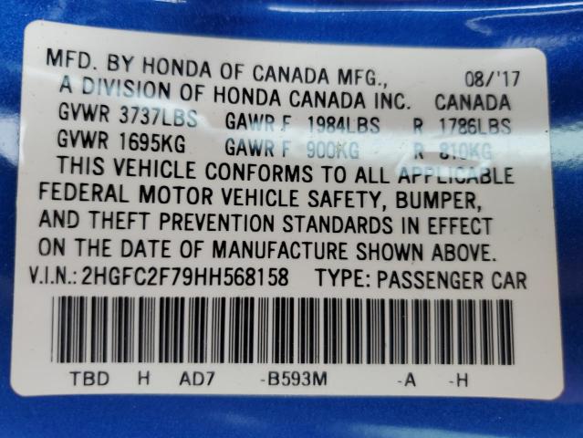 Photo 10 from auction – 2017 HONDA CIVIC EX with VIN 2HGFC2F79HH568158