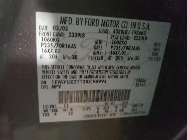 Photo 10 from auction – 2003 FORD ESCAPE XLT with VIN 1FMYU03113KC98994