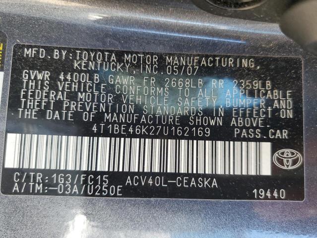 Photo 10 from auction – 2007 TOYOTA CAMRY with VIN 4T1BE46K27U162169