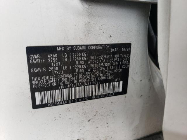 Photo 10 from auction – 2021 SUBARU OUTBACK with VIN 4S4BTAAC6M3119783