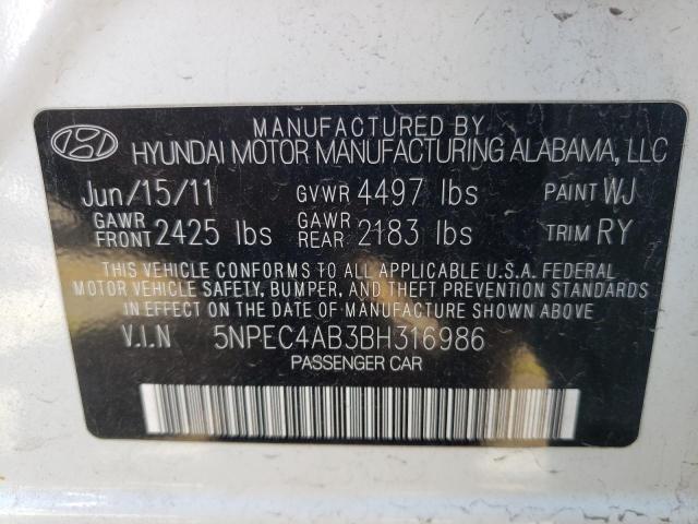 Photo 10 from auction – 2011 HYUNDAI SONATA SE with VIN 5NPEC4AB3BH316986