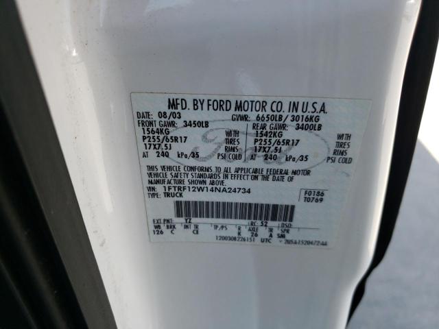 Photo 10 from auction – 2004 FORD F150 with VIN 1FTRF12W14NA24734