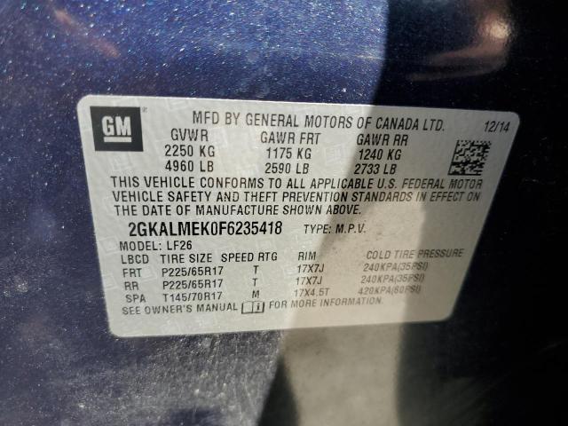 Photo 10 from auction – 2015 GMC TERRAIN SL with VIN 2GKALMEK0F6235418