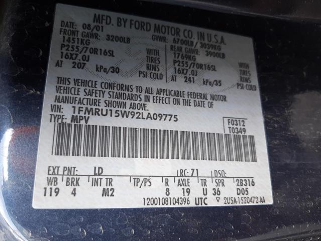 Photo 10 from auction – 2002 FORD EXPEDITION with VIN 1FMRU15W92LA09775