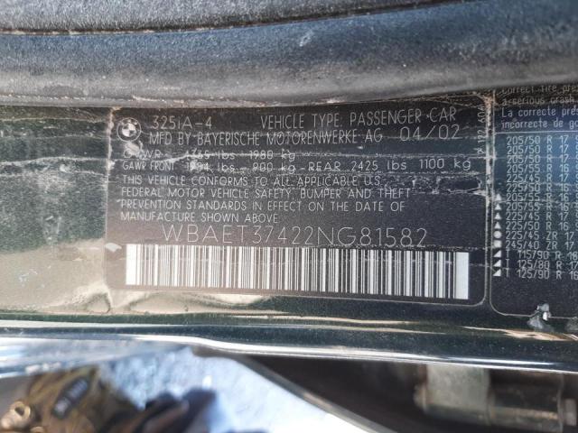 Photo 10 from auction – 2002 BMW 325 I with VIN WBAET37422NG81582