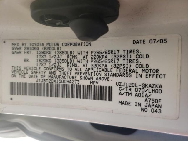Photo 10 from auction – 2005 LEXUS GX 470 with VIN JTJBT20X150094273
