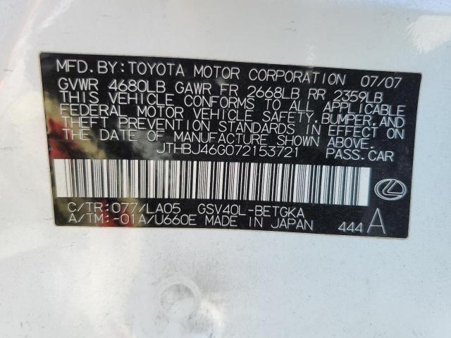 Photo 10 from auction – 2007 LEXUS ES 350 with VIN JTHBJ46G072153721