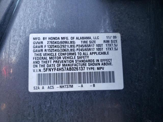 Photo 10 from auction – 2010 HONDA PILOT EXL with VIN 5FNYF4H57AB026137