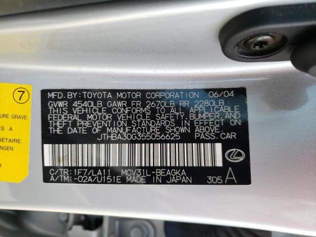Photo 10 from auction – 2005 LEXUS ES 330 with VIN JTHBA30G355056625