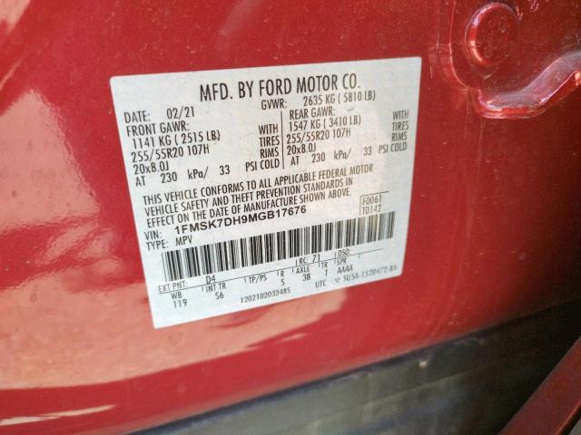 Photo 10 from auction – 2021 FORD EXPLORER X with VIN 1FMSK7DH9MGB17676