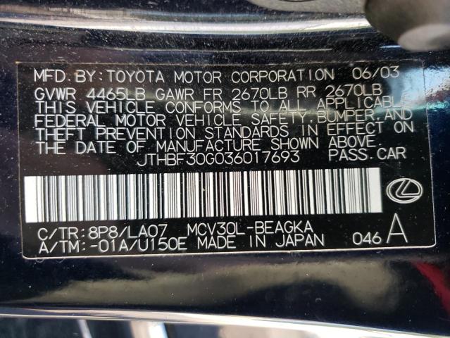 Photo 10 from auction – 2003 LEXUS ES 300 with VIN JTHBF30G036017693