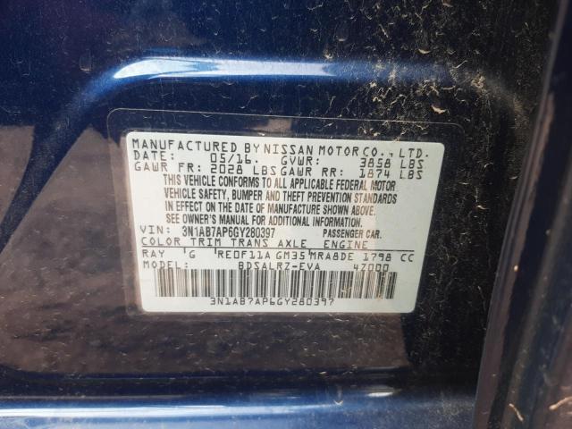 Photo 10 from auction – 2016 NISSAN SENTRA S with VIN 3N1AB7AP6GY280397