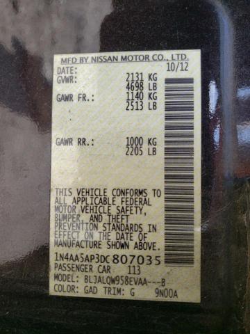 Photo 10 from auction – 2013 NISSAN MAXIMA S with VIN 1N4AA5AP3DC807035