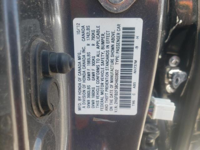 Photo 10 from auction – 2012 HONDA CIVIC LX with VIN 2HGFB2F58CH603802