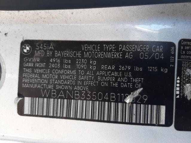 Photo 10 from auction – 2004 BMW 545 I with VIN WBANB33504B112829