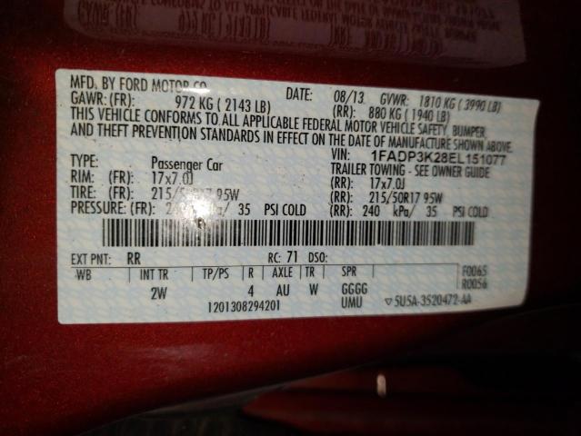Photo 10 from auction – 2014 FORD FOCUS SE with VIN 1FADP3K28EL151077