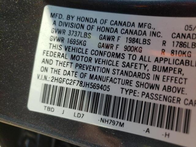 Photo 10 from auction – 2018 HONDA CIVIC EX with VIN 2HGFC2F78JH569405