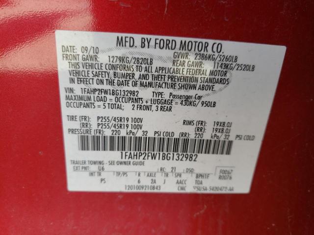 Photo 10 from auction – 2011 FORD TAURUS LIM with VIN 1FAHP2FW1BG132982