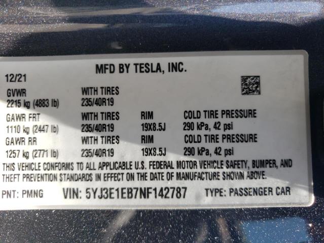 Photo 10 from auction – 2022 TESLA MODEL 3 with VIN 5YJ3E1EB7NF142787