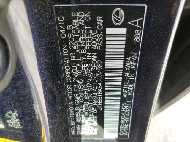 Photo 10 from auction – 2010 LEXUS HS 250H with VIN JTHBB1BA8A2034982