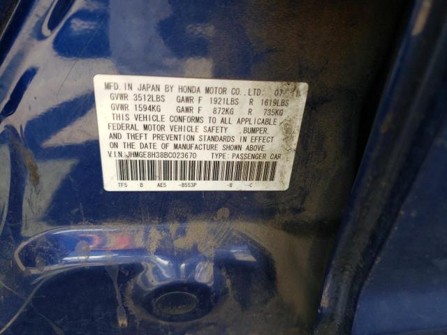 Photo 10 from auction – 2011 HONDA FIT with VIN JHMGE8H38BC023670