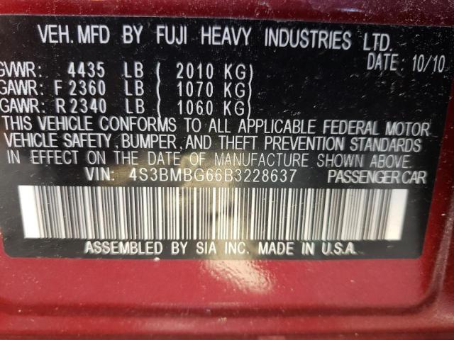 Photo 10 from auction – 2011 SUBARU LEGACY 2.5 with VIN 4S3BMBG66B3228637