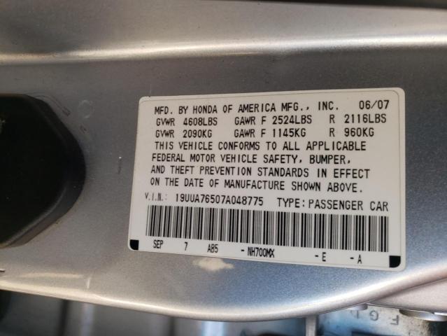 Photo 10 from auction – 2007 ACURA TL TYPE S with VIN 19UUA76507A048775