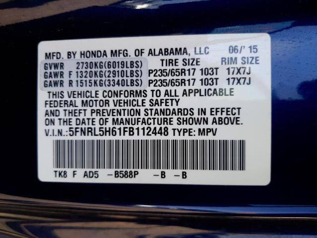 Photo 10 from auction – 2015 HONDA ODYSSEY EX with VIN 5FNRL5H61FB112448