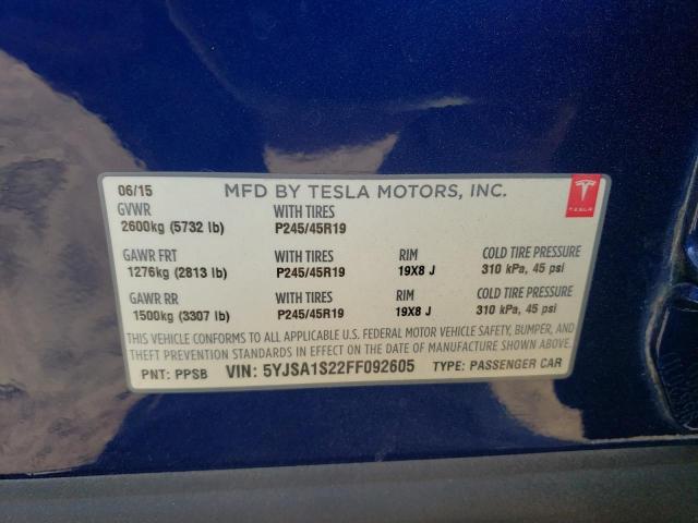 Photo 10 from auction – 2015 TESLA MODEL S 70 with VIN 5YJSA1S22FF092605