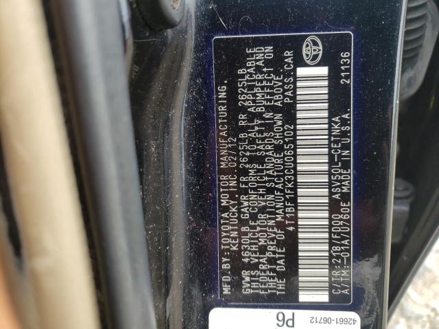 Photo 10 from auction – 2012 TOYOTA CAMRY BASE with VIN 4T1BF1FK3CU065102