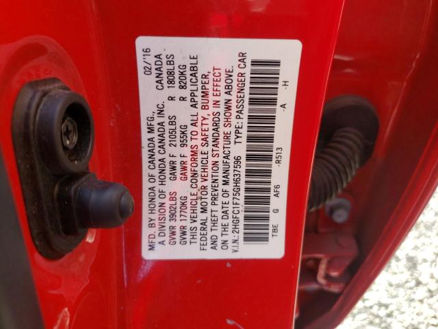 Photo 10 from auction – 2016 HONDA CIVIC EXL with VIN 2HGFC1F75GH637596