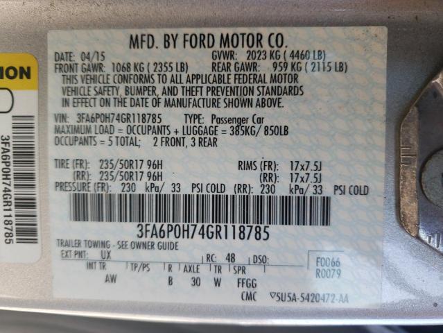 Photo 10 from auction – 2016 FORD FUSION SE with VIN 3FA6P0H74GR118785