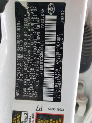Photo 10 from auction – 2012 TOYOTA CAMRY HYBR with VIN 4T1BD1FKXCU045189