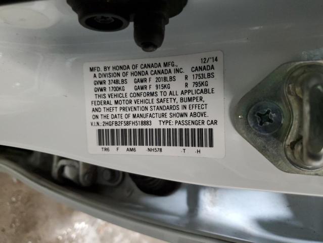 Photo 10 from auction – 2015 HONDA CIVIC LX with VIN 2HGFB2F58FH518883