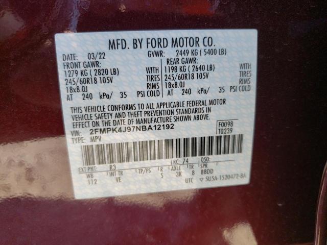 Photo 10 from auction – 2022 FORD EDGE SEL with VIN 2FMPK4J97NBA12192