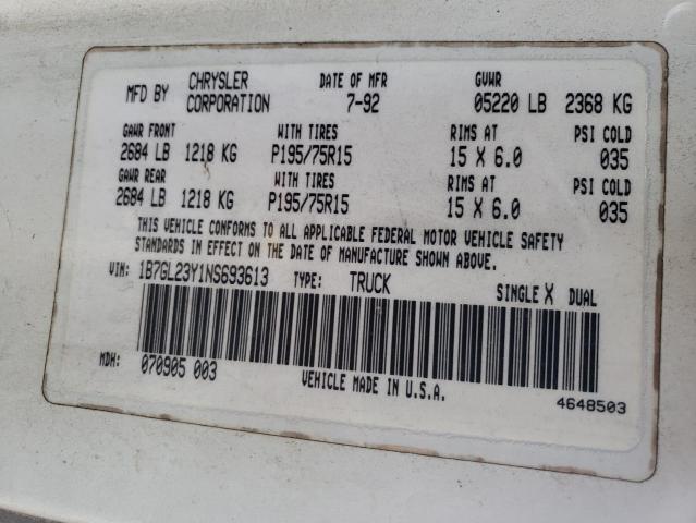 Photo 10 from auction – 1992 DODGE DAKOTA with VIN 1B7GL23Y1NS693613