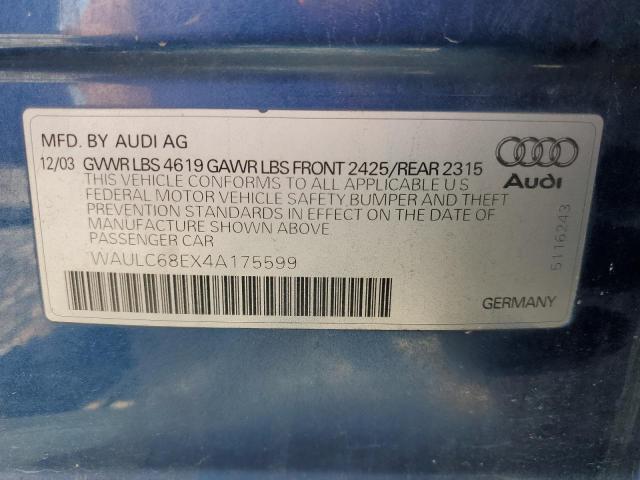 Photo 10 from auction – 2004 AUDI A4 1.8T QU with VIN WAULC68EX4A175599